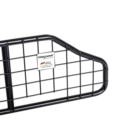 Schwarzes Gitter von Kleinmetall mit Schild: Made in Germany, www.kleinmetall.de, Tel. +49 (0) 6173 - 911700.