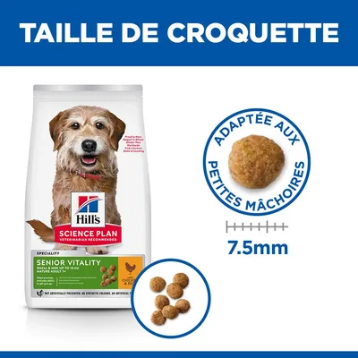 Hill's Science Plan Mature Adult 7+ Senior Vitality Small & Mini au poulet Hill's Science Plan Mature Adult 7+ Senior Vitality Small & Mini au poulet