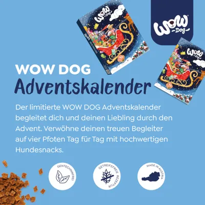 WOW DOG Calendario dell’Avvento. Edizione limitata con snack per cani di alta qualità per ogni giorno dell’Avvento. Senza OGM, ricetta senza cereali, Made in Austria.
