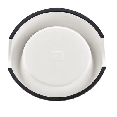 Biała miska na karmę z czarną krawędzią i logo Hunter pośrodku.