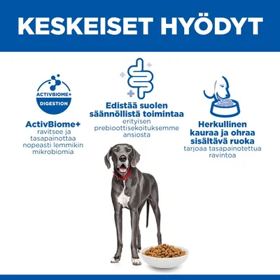 ActivBiome+ tukee mikrobiomia, edistää säännöllistä suolen toimintaa erityisen prebioottisekoituksen avulla, maukas ruoka, jossa on kauraa ja ohraa tasapainoiseen ruokavalioon. ActivBiome+ tukee mikrobiomia, edistää säännöllistä suolen toimintaa erityisen prebioottisekoituksen avulla, maukas ruoka, jossa on kauraa ja ohraa tasapainoiseen ruokavalioon.