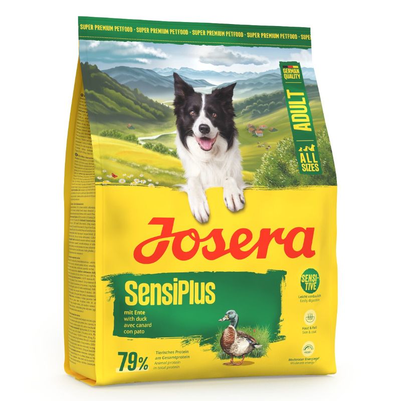 Josera SensiPlus Adult mit Ente, 79% tierisches Protein am Gesamtprotein. Super Premium Petfood, German Quality, für alle Größen, leicht verdaulich, unterstützt Haut und Fell.