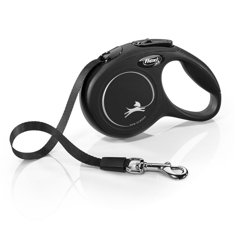 Correa extensible flexi Classic con cinta, negra, 5 m