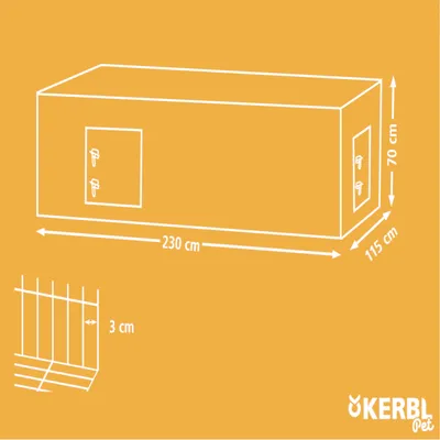 Recinto exterior Kerbl de 4 esquinas con barrera antihuida y techo de malla, grande
