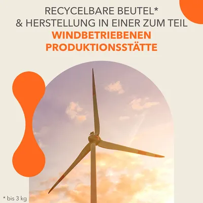 Recycelbare Beutel bis 3 kg und Herstellung in einer zum Teil windbetriebenen Produktionsstätte.