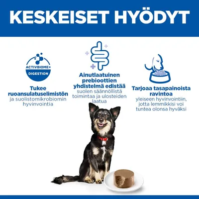 Grafiikka, jossa on kolme pääetua: ruoansulatusjärjestelmän tukeminen, ainutlaatuinen prebioottiyhdistelmä säännölliseen ulostamiseen, tasapainoinen ravinto hyvinvoinnin tueksi. Grafiikka, jossa on kolme pääetua: ruoansulatusjärjestelmän tukeminen, ainutlaatuinen prebioottiyhdistelmä säännölliseen ulostamiseen, tasapainoinen ravinto hyvinvoinnin tueksi.