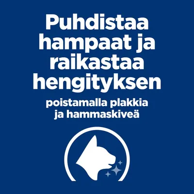 Puhdistaa hampaat ja raikastaa hengityksen poistamalla plakkia ja hammaskiveä. Puhdistaa hampaat ja raikastaa hengityksen poistamalla plakkia ja hammaskiveä.