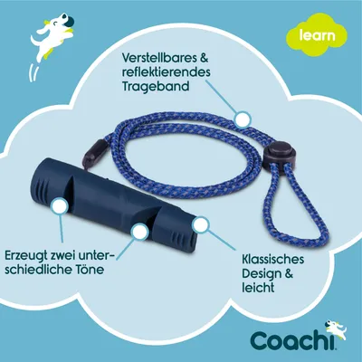 Coachi Hundepfeife mit verstellbarem und reflektierendem Trageband, erzeugt zwei unterschiedliche Töne, klassisches Design und leicht.