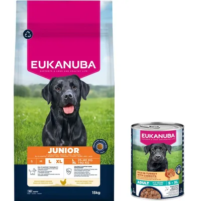 15 кг Eukanuba Premium Nutrition, сухой корм для собак + 3 x 400 г с индейкой в подарок!