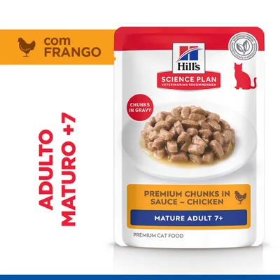 Hill's Science Plan Premium Pedaços em Molho – Frango, Adulto Maduro 7+, Pedaços em Molho, com Frango, para gatos adultos a partir dos 7 anos. Hill's Science Plan Premium Pedaços em Molho – Frango, Adulto Maduro 7+, Pedaços em Molho, com Frango, para gatos adultos a partir dos 7 anos.