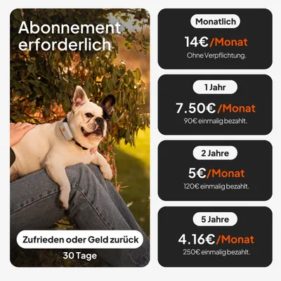 Abonnement erforderlich. Monatlich 14€/Monat ohne Verpflichtung, 1 Jahr 7,50€/Monat (90€ einmalig), 2 Jahre 5€/Monat (120€ einmalig), 5 Jahre 4,16€/Monat (250€ einmalig). Zufrieden oder Geld zurück 30 Tage.