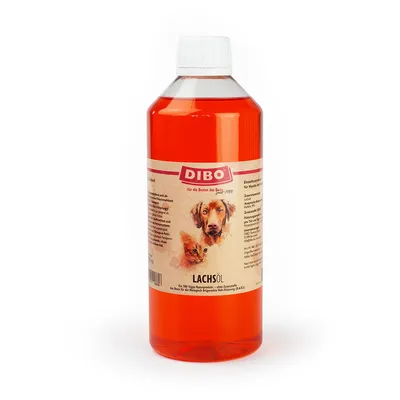 DIBO Lachsöl, 100% Naturprodukt ohne Zusatzstoffe, für Hunde und Katzen. Unterstützt Haut, Fell und Immunsystem. Inhalt: 500ml.