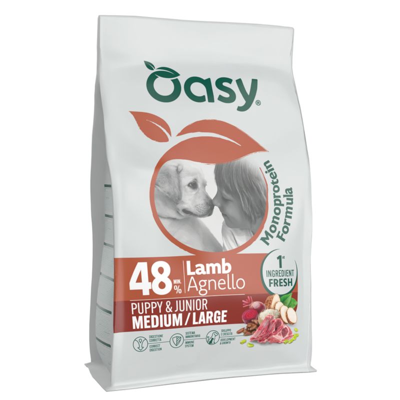 Oasy Puppy & Junior Medium/Large Hondenbrokken met Lam