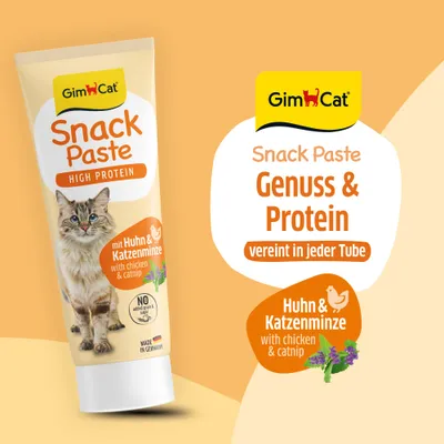 GimCat Snack Paste High Protein mit Huhn und Katzenminze, Genuss & Protein vereint in jeder Tube, ohne zugesetztes Getreide, Made in Germany.