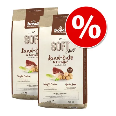 Bosch Soft Adult Land-ankka & peruna, yksi proteiini, viljaton, 12,5 kg. Tarjous alennusmerkillä.
