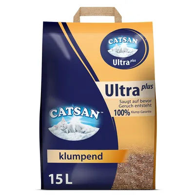 Catsan Ultra Plus Katzenstreu, klumpend, 15L. Sorgt für Geruchsbindung mit 100% Klump-Garantie. Saugt auf bevor Geruch entsteht.