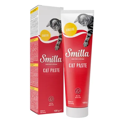 Smilla Cat Paste med ost, 100 g tub och förpackning. Med biotin, Made in Germany.