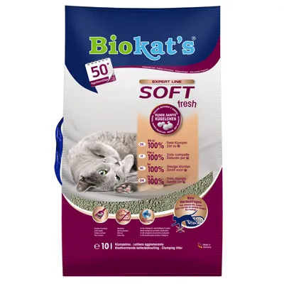 Biokat's Expert Line Soft fresh Klumpstreu, runde sanfte Kügelchen, bis zu 100% feste Klumpen, kein Heraus­tragen, 50 Tage, e10l, Made in Germany.