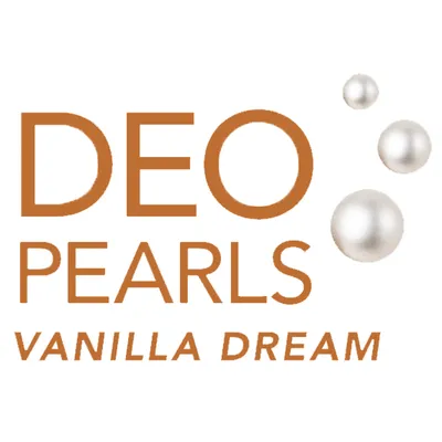 DEO PEARLS VANILLA DREAM, testo visibile con perle bianche. Testo in inglese.