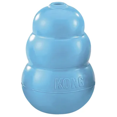 KONG Spielzeug in Blau, geformt mit drei abgerundeten Ebenen und einer Öffnung oben.