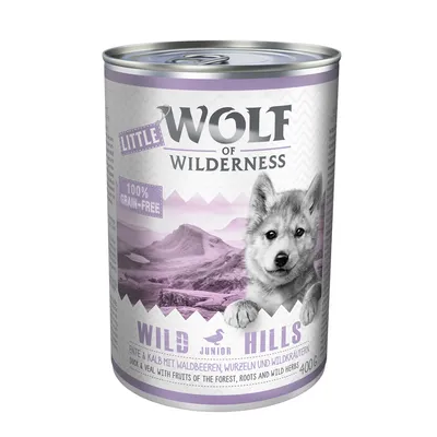 Lot mixte Wolf of Wilderness Croquettes 1 kg + Boîtes 1 x 400 g/ 6 x 400 g - 1 kg Junior Green Fields, agneau + 6 x 400 g Junior Wild Hills canard, veau Lot mixte Wolf of Wilderness Croquettes 1 kg + Boîtes 1 x 400 g/ 6 x 400 g - 1 kg Junior Green Fields, agneau + 6 x 400 g Junior Wild Hills canard, veau
