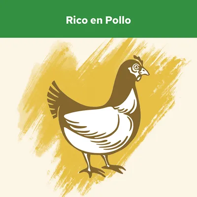 Rico en Pollo text in Spanish above illustration of a chicken. Text is not in Irish English (en_IE).