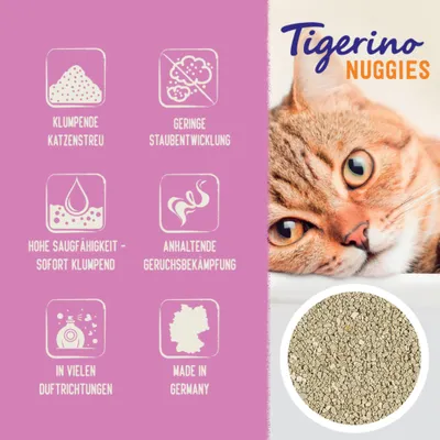 Tigerino Nuggies Katzenstreu – Babypuderduft - 14 l Tigerino Nuggies Katzenstreu – Babypuderduft - 14 l
