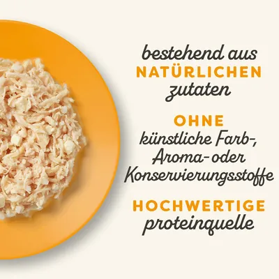 Bestehend aus natürlichen Zutaten, ohne künstliche Farb-, Aroma- oder Konservierungsstoffe. Hochwertige Proteinquelle.