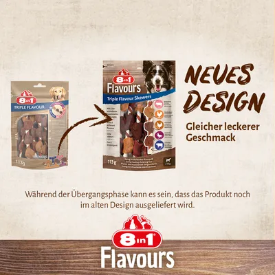 8in1 Flavours Triple Flavour Skewers, neues Design mit gleichem Geschmack. Hinweis: Übergangsweise Lieferung im alten oder neuen Design möglich.