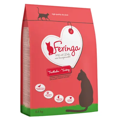 Feringa суха храна за котки с пуйка, тиква, червени боровинки и котешка мента. Висококачествени протеини, без зърнени храни, за кожа и козина, с таурин. Опаковка: 6,5 кг.