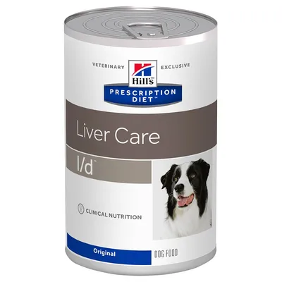 Boîte Hill's Prescription Diet Liver Care l/d, Clinical Nutrition, Original, Dog Food, photo d’un chien noir et blanc sur l’étiquette.