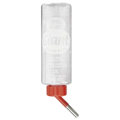 Classic Crystal De-Luxe Giant vattenflaska, 1,1 l, rostfritt stål, droppsäker dubbelkula, bitresistent öppning. Passar stora kaniner, papegojor och valpar.