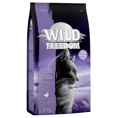 Wild Freedom Wild Hills kissanruoka, 100 % viljaton resepti, tuoretta siipikarjanlihaa ja ankkaa, luonnollisista vaistoista inspiroitu, 2 kg pakkaus.