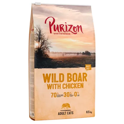 Wild boar with chicken for adult cats, 70% wild boar and chicken ingredients, 30% fruit and herbs, 0% added grain, 6.5kg bag.