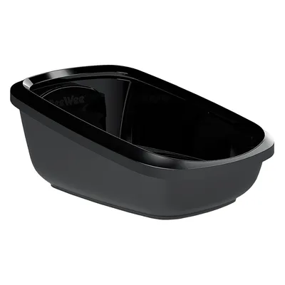 Schwarze Kunststoffschale von PeeWee, geeignet als Teil eines Katzentoilettensystems.