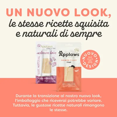 Applaws salmon loin e salmon fillet treat per gatti, 100% natural, nuovo design dell’imballaggio. Avviso: durante la transizione il packaging ricevuto potrebbe variare.
