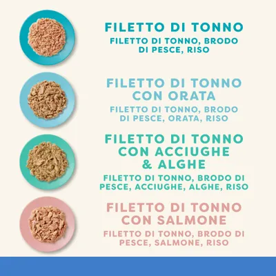 Applaws Cat Natural Selezione di Pesce in Brodo 24 x 70 g - Selezione di Pesce: Tonno, con Salmone, con Acciughe, con Orata Applaws Cat Natural Selezione di Pesce in Brodo 24 x 70 g - Selezione di Pesce: Tonno, con Salmone, con Acciughe, con Orata