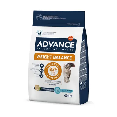 Advance Veterinary Diets Weight Balance, 8kg. Reduziert Gewicht um 83% in 3 Monaten. Für Katzen. Niedriger Kaloriengehalt, hoher Ballaststoffanteil. Mit Truthahn und Gerste.