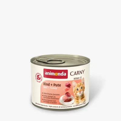 animonda Carny Kitten Naudanliha + Kalkkuna. 100 % tuoreita ainesosia, korkea eläinproteiinipitoisuus, ei lisättyä viljaa eikä sokeria. animonda Carny Kitten Naudanliha + Kalkkuna. 100 % tuoreita ainesosia, korkea eläinproteiinipitoisuus, ei lisättyä viljaa eikä sokeria.
