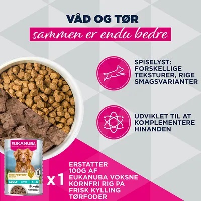 Eukanuba Mono-Protein Adult Dose erstatter 100g Eukanuba Voksne Kornfri Tørfoder. Forskellige teksturer, udviklet som supplement, rig på smagsvarianter. Eukanuba Mono-Protein Adult Dose erstatter 100g Eukanuba Voksne Kornfri Tørfoder. Forskellige teksturer, udviklet som supplement, rig på smagsvarianter.
