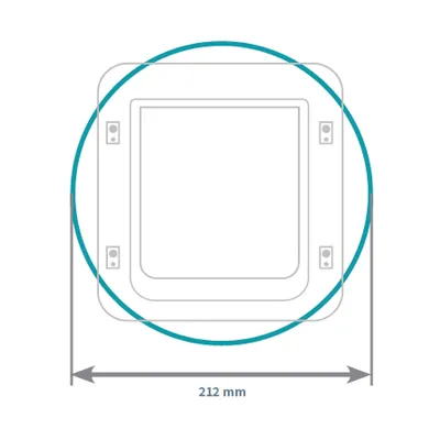 Diagram wymiarów kwadratowego otworu o średnicy 212 mm, z punktami mocowania.