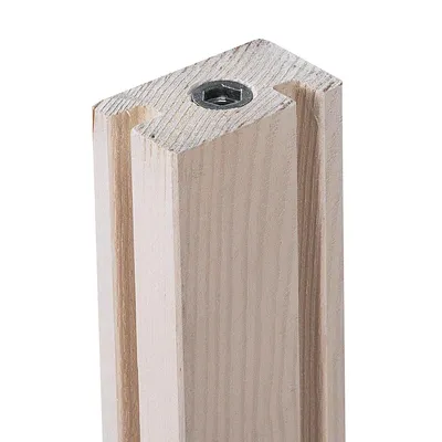 Wooden post with embedded metal nut, suitable for assembly or fastening.
