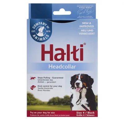 Halti Headcollar mărimea 4 negru. Previne tragerea, control delicat al câinelui. Încercați ce mărime se potrivește cel mai bine câinelui dumneavoastră.