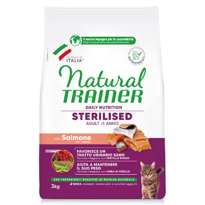 Natural Trainer Sterilised con Salmone Crocchette gatto