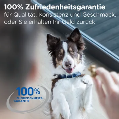 100% Zufriedenheitsgarantie für Qualität, Konsistenz und Geschmack, oder Sie erhalten Ihr Geld zurück. 100% Zufriedenheits-Garantie. Tekst på tysk.
