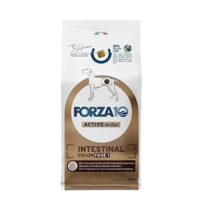 Forza10 Active Vet Diet Intestinal Colon Fase 1, 21% fibra, Made in Italy, para reducir trastornos de absorción intestinal. Peso: 10 kg.