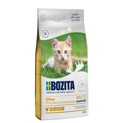 Bozita Swedish Natural Quality Kitten Kyckling/Chicken/Huhn, 90% kødindhold, kornfri, 10 kg. Certificeret fra Vårgårda, Sverige. Sammen med naturen siden 1903.