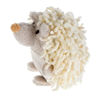 Plüsch-Igel mit weicher, cremefarbener Wollstruktur und brauner Nase. Geeignet als Spielzeug oder Kuscheltier.