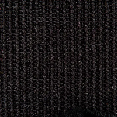 Close-up of black woven fabric texture, showing material detail for product surface.