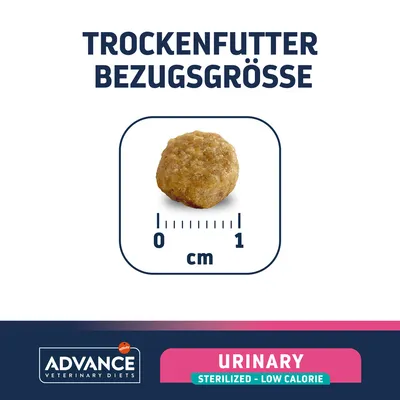 Trockenfutter Bezugsgrösse: Krokette mit Durchmesser von ca. 1 cm. Advance Veterinary Diets Urinary Sterilized - Low Calorie.